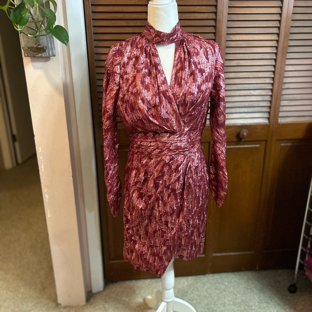 Jonathan Simkhai Metallic Vine Jacquard Mock Neck Dress